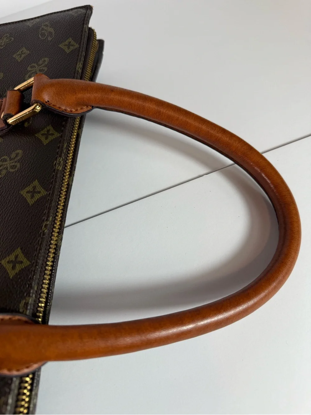 Brown Monogram Tote Bag with Tan Handles